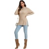 image:imageLYANER Womens Cable Knit Side Split Crew Neck Long Sleeve Casual Pullover SweaterKhaki