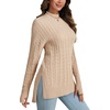 image:imageLYANER Womens Cable Knit Side Split Crew Neck Long Sleeve Casual Pullover SweaterKhaki