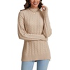 image:imageLYANER Womens Cable Knit Side Split Crew Neck Long Sleeve Casual Pullover SweaterKhaki