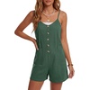 image:imageLYANER Womens Casual Summer Sleeveless Romper Loose Adjustable Spaghetti Strap Button Front Stretchy Shorts JumpsuitsGreen