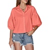 image:imageLYANER Womens Collar V Neck Button Down Lantern Short Sleeve Blouse Crop Top ShirtCoral Powder