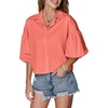 image:imageLYANER Womens Collar V Neck Button Down Lantern Short Sleeve Blouse Crop Top ShirtCoral Powder