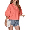 image:imageLYANER Womens Collar V Neck Button Down Lantern Short Sleeve Blouse Crop Top ShirtCoral Powder