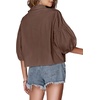 image:imageLYANER Womens Collar V Neck Button Down Lantern Short Sleeve Blouse Crop Top ShirtDark Brown