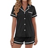 image:imageLYANER Womens Cotton Pajamas Set Button Short Sleeve Shirt with Shorts Set PJs LoungewearBlack