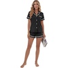 image:imageLYANER Womens Cotton Pajamas Set Button Short Sleeve Shirt with Shorts Set PJs LoungewearBlack