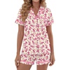 image:imageLYANER Womens Cotton Pajamas Set Button Short Sleeve Shirt with Shorts Set PJs LoungewearChampagne Deep Pink Print