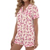 image:imageLYANER Womens Cotton Pajamas Set Button Short Sleeve Shirt with Shorts Set PJs LoungewearChampagne Deep Pink Print