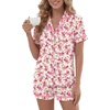 image:imageLYANER Womens Cotton Pajamas Set Button Short Sleeve Shirt with Shorts Set PJs LoungewearChampagne Deep Pink Print