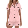 image:imageLYANER Womens Cotton Pajamas Set Button Short Sleeve Shirt with Shorts Set PJs LoungewearLight Pink