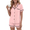 image:imageLYANER Womens Cotton Pajamas Set Button Short Sleeve Shirt with Shorts Set PJs LoungewearLight Pink