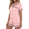 image:imageLYANER Womens Cotton Pajamas Set Button Short Sleeve Shirt with Shorts Set PJs LoungewearLight Pink