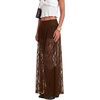 image:imageLYANER Womens Floral Lace Maxi Skirt High Waisted Flowy Sheer A Line Boho Skirts with Inner ShortsDark Brown