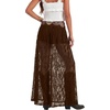 image:imageLYANER Womens Floral Lace Maxi Skirt High Waisted Flowy Sheer A Line Boho Skirts with Inner ShortsDark Brown