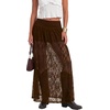 image:imageLYANER Womens Floral Lace Maxi Skirt High Waisted Flowy Sheer A Line Boho Skirts with Inner ShortsDark Brown