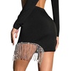 image:imageLYANER Womens Fringe Rhinestone Slit Asymmetrical Hem High Waist Ribbed Bodycon Short SkirtsBlack