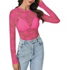 image:imageLYANER Womens Lace Long Sleeve Tops Floral Sexy Mesh Sheer Shirt See Through Undershirt TopsRose Pink