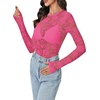 image:imageLYANER Womens Lace Long Sleeve Tops Floral Sexy Mesh Sheer Shirt See Through Undershirt TopsRose Pink