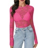 image:imageLYANER Womens Lace Long Sleeve Tops Floral Sexy Mesh Sheer Shirt See Through Undershirt TopsRose Pink