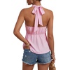 image:imageLYANER Womens Lace Trim Halter V Neck Ruched Ruffle Backless Y2k Sexy Cami Peplum TopsPink