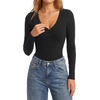 image:imageLYANER Womens Long Sleeve Bodysuit Sexy V Neck Henley Slim Fitted Going Out Tops Button Down LeotardBlack