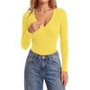 image:imageLYANER Womens Long Sleeve Bodysuit Sexy V Neck Henley Slim Fitted Going Out Tops Button Down LeotardBright Yellow