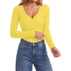 image:imageLYANER Womens Long Sleeve Bodysuit Sexy V Neck Henley Slim Fitted Going Out Tops Button Down LeotardBright Yellow