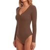image:imageLYANER Womens Long Sleeve Bodysuit Sexy V Neck Henley Slim Fitted Going Out Tops Button Down LeotardBrown