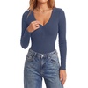 image:imageLYANER Womens Long Sleeve Bodysuit Sexy V Neck Henley Slim Fitted Going Out Tops Button Down LeotardDark Blue