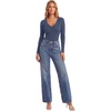 image:imageLYANER Womens Long Sleeve Bodysuit Sexy V Neck Henley Slim Fitted Going Out Tops Button Down LeotardDark Blue