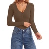 image:imageLYANER Womens Long Sleeve Bodysuit Sexy V Neck Henley Slim Fitted Going Out Tops Button Down LeotardDark Brown
