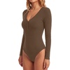 image:imageLYANER Womens Long Sleeve Bodysuit Sexy V Neck Henley Slim Fitted Going Out Tops Button Down LeotardDark Brown