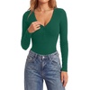 image:imageLYANER Womens Long Sleeve Bodysuit Sexy V Neck Henley Slim Fitted Going Out Tops Button Down LeotardDark Green