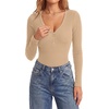 image:imageLYANER Womens Long Sleeve Bodysuit Sexy V Neck Henley Slim Fitted Going Out Tops Button Down LeotardDark Khaki