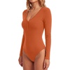 image:imageLYANER Womens Long Sleeve Bodysuit Sexy V Neck Henley Slim Fitted Going Out Tops Button Down LeotardDark Orange