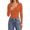 image:imageLYANER Womens Long Sleeve Bodysuit Sexy V Neck Henley Slim Fitted Going Out Tops Button Down LeotardDark Orange