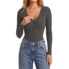 image:imageLYANER Womens Long Sleeve Bodysuit Sexy V Neck Henley Slim Fitted Going Out Tops Button Down LeotardDark Spend Gray
