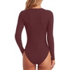 image:imageLYANER Womens Long Sleeve Bodysuit Sexy V Neck Henley Slim Fitted Going Out Tops Button Down LeotardDeep Red