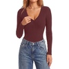 image:imageLYANER Womens Long Sleeve Bodysuit Sexy V Neck Henley Slim Fitted Going Out Tops Button Down LeotardDeep Red