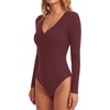 image:imageLYANER Womens Long Sleeve Bodysuit Sexy V Neck Henley Slim Fitted Going Out Tops Button Down LeotardDeep Red