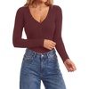 image:imageLYANER Womens Long Sleeve Bodysuit Sexy V Neck Henley Slim Fitted Going Out Tops Button Down LeotardDeep Red