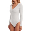 image:imageLYANER Womens Long Sleeve Bodysuit Sexy V Neck Henley Slim Fitted Going Out Tops Button Down LeotardGray