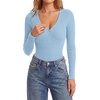 image:imageLYANER Womens Long Sleeve Bodysuit Sexy V Neck Henley Slim Fitted Going Out Tops Button Down LeotardLight Blue