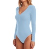 image:imageLYANER Womens Long Sleeve Bodysuit Sexy V Neck Henley Slim Fitted Going Out Tops Button Down LeotardLight Blue