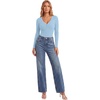 image:imageLYANER Womens Long Sleeve Bodysuit Sexy V Neck Henley Slim Fitted Going Out Tops Button Down LeotardLight Blue