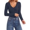 image:imageLYANER Womens Long Sleeve Bodysuit Sexy V Neck Henley Slim Fitted Going Out Tops Button Down LeotardNavy Blue