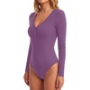 image:imageLYANER Womens Long Sleeve Bodysuit Sexy V Neck Henley Slim Fitted Going Out Tops Button Down LeotardPurple