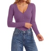 image:imageLYANER Womens Long Sleeve Bodysuit Sexy V Neck Henley Slim Fitted Going Out Tops Button Down LeotardPurple