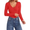 image:imageLYANER Womens Long Sleeve Bodysuit Sexy V Neck Henley Slim Fitted Going Out Tops Button Down LeotardRed