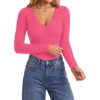 image:imageLYANER Womens Long Sleeve Bodysuit Sexy V Neck Henley Slim Fitted Going Out Tops Button Down LeotardRose Pink